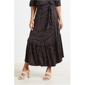 Z Supply Leisel Tropical Zebra Animal Print Tiered Midi Skirt  // L